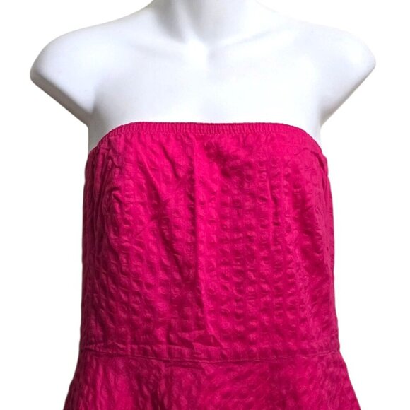 J. Crew Hot Pink Deco Dot Strapless A-Line Mini Dress Sz 10 - Picture 3 of 13